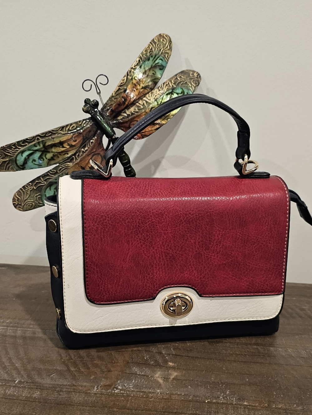 Vintage Leather Red White & Blue Bag Purse